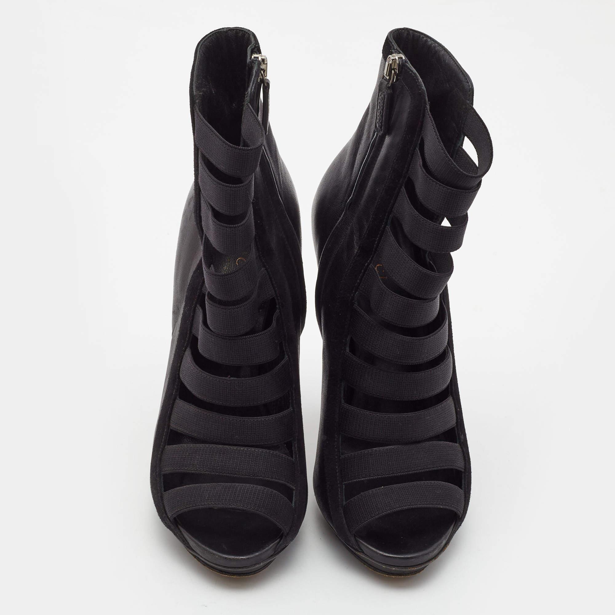 Gucci Black Leather Elastic Olimpia Open Toe Booties Size 37 In Good Condition For Sale In Dubai, Al Qouz 2