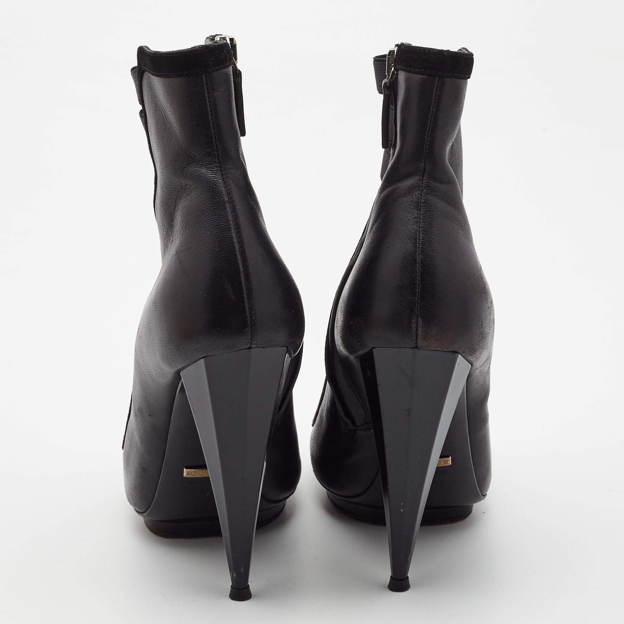 Gucci Black Leather Elastic Olimpia Open Toe Booties Size 37 For Sale 1