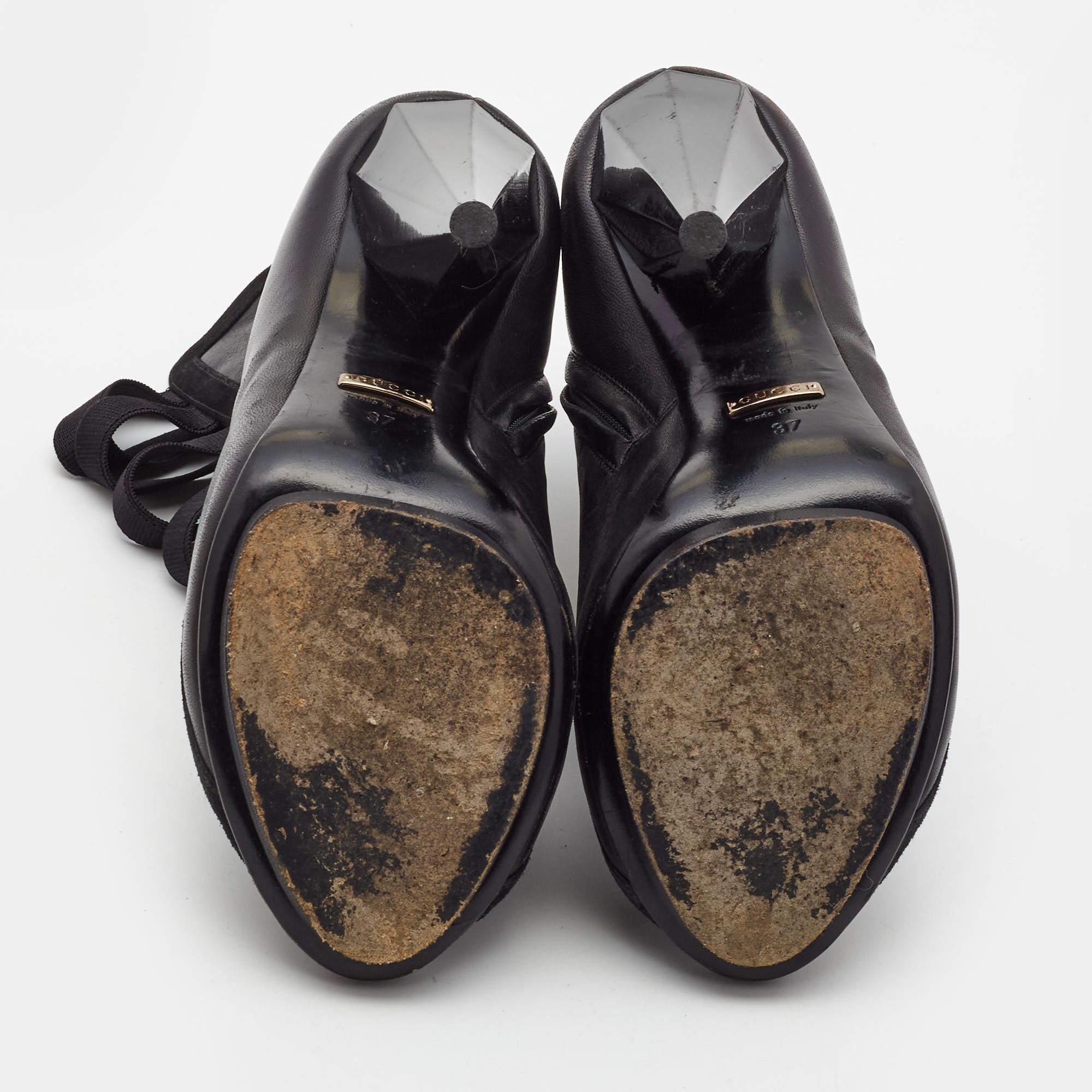 Gucci Black Leather Elastic Olimpia Open Toe Booties Size 37 For Sale 2
