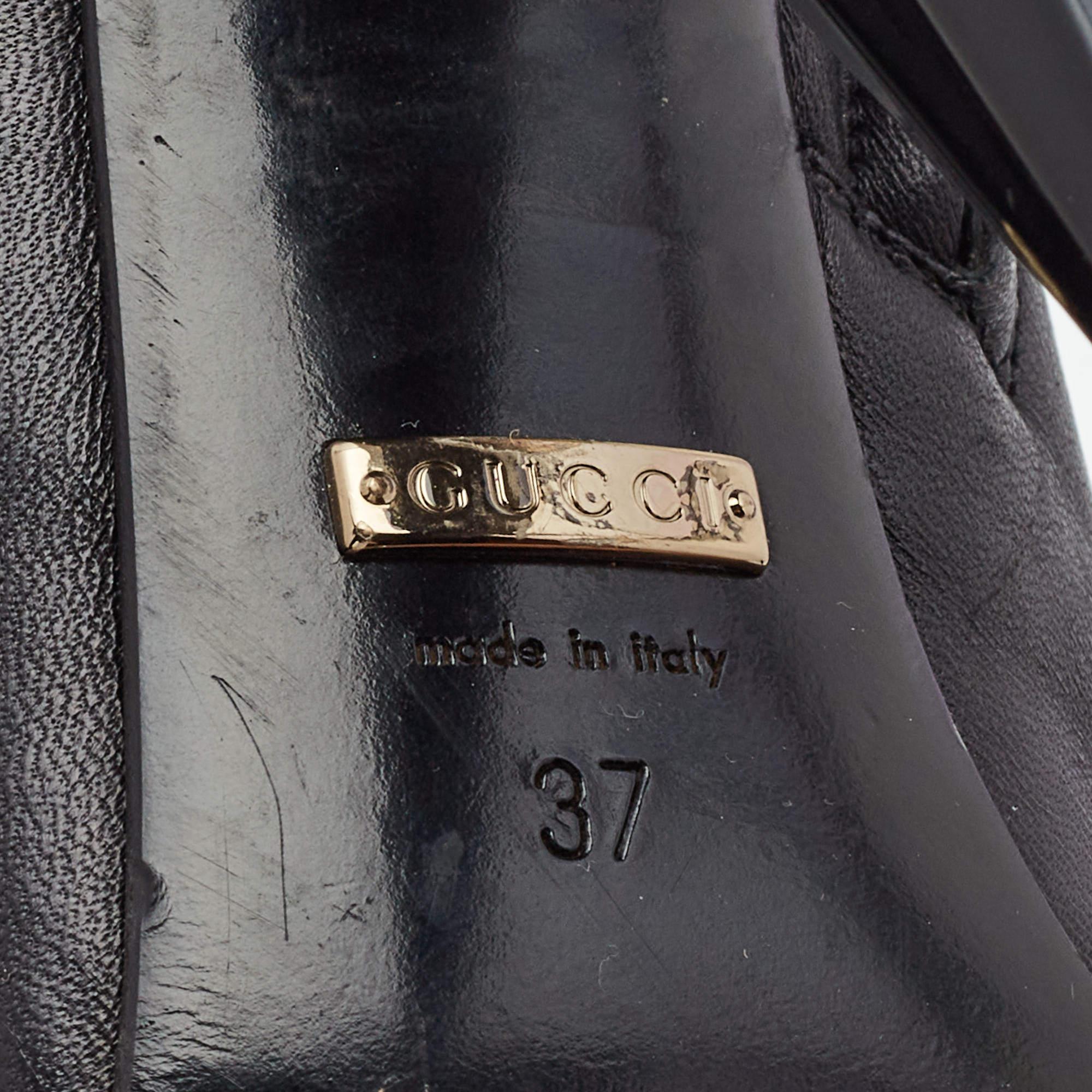 Gucci Black Leather Elastic Olimpia Open Toe Booties Size 37 For Sale 4