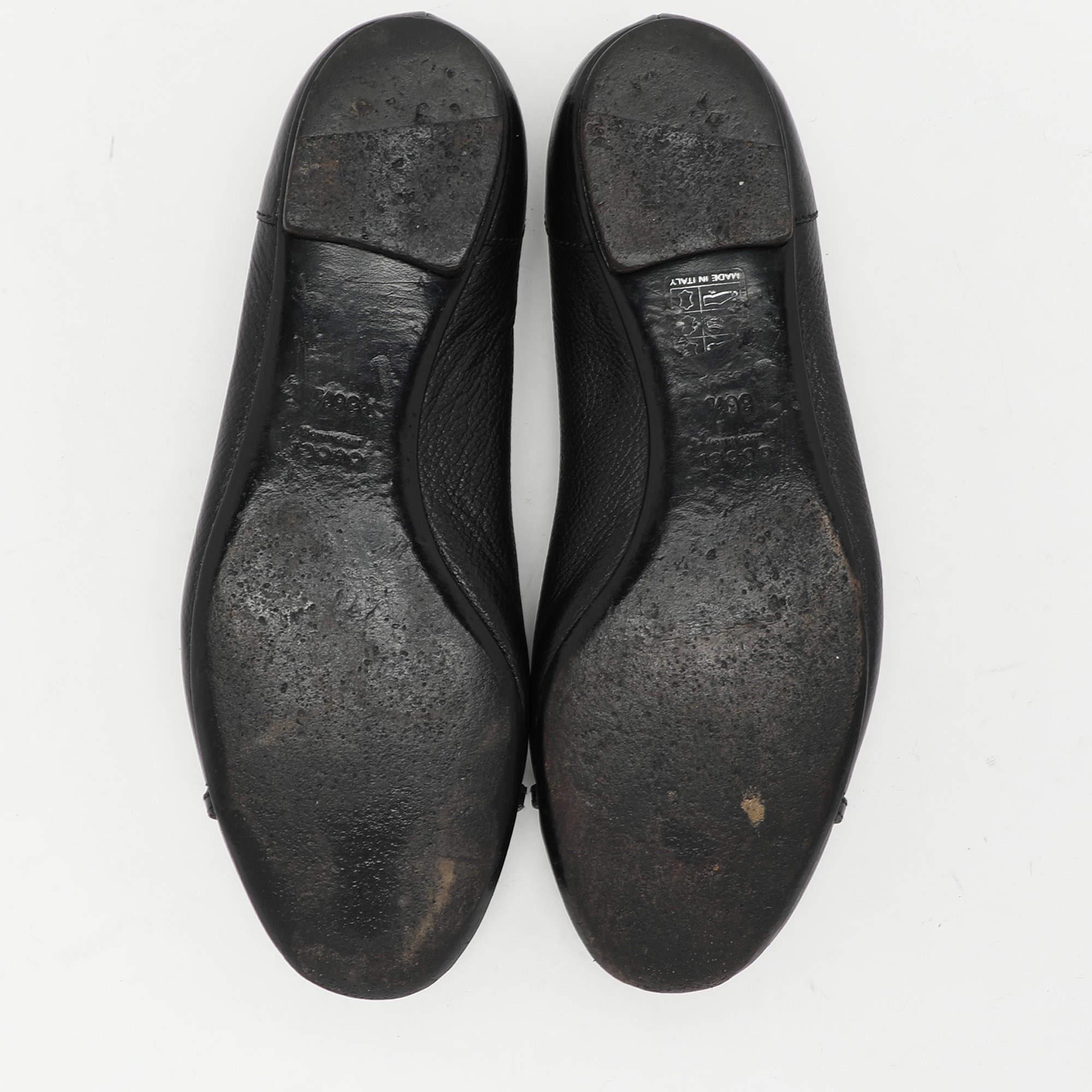 Gucci Black Leather Embellished Ballet Flats Size 36.5 For Sale 2