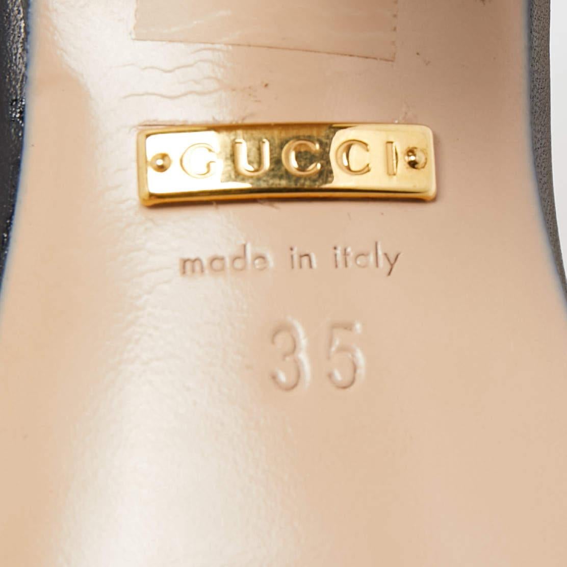 Gucci Black Leather Embellished Rajah Open Toe Slide Sandals Size 35 For Sale 1
