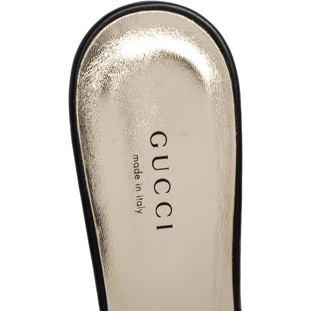 Beige Gucci Black Leather Embellished Slide Sandals Size 35