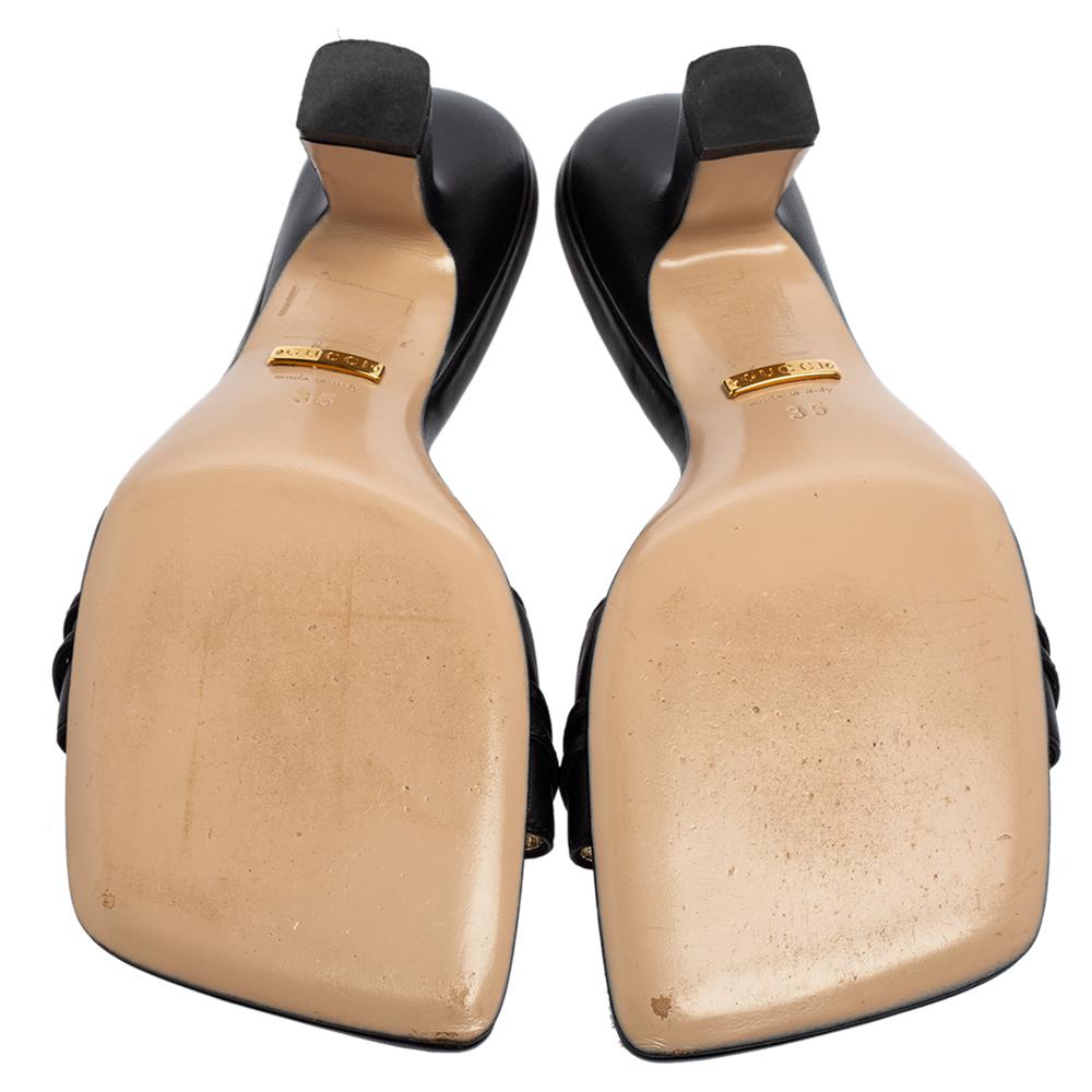 Gucci Black Leather Embellished Slide Sandals Size 35 In Good Condition In Dubai, Al Qouz 2