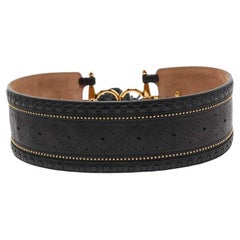 Gucci Black Leather Embellished Waist Belt 75 CM