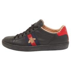 Gucci Black Leather Embroidered Bee Ace Sneakers Size 37