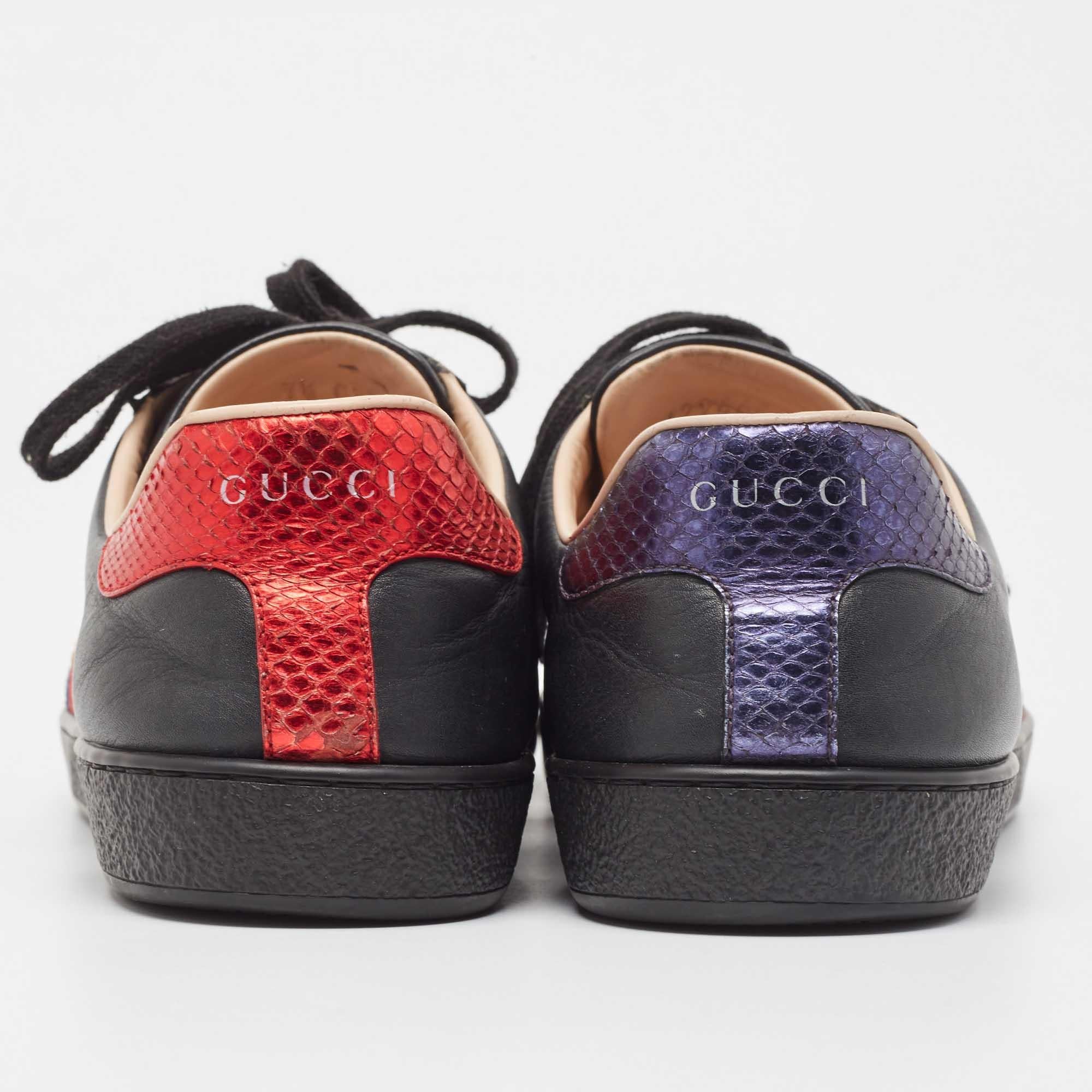 Gucci Black Leather Embroidered Bee Ace Sneakers Size 41.5 For Sale 4
