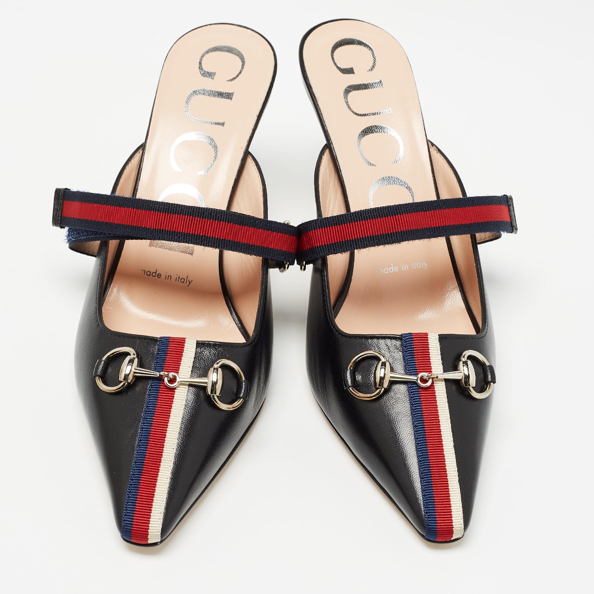 Gucci Black Leather Emma Mules Size 36.5 In Excellent Condition In Dubai, Al Qouz 2