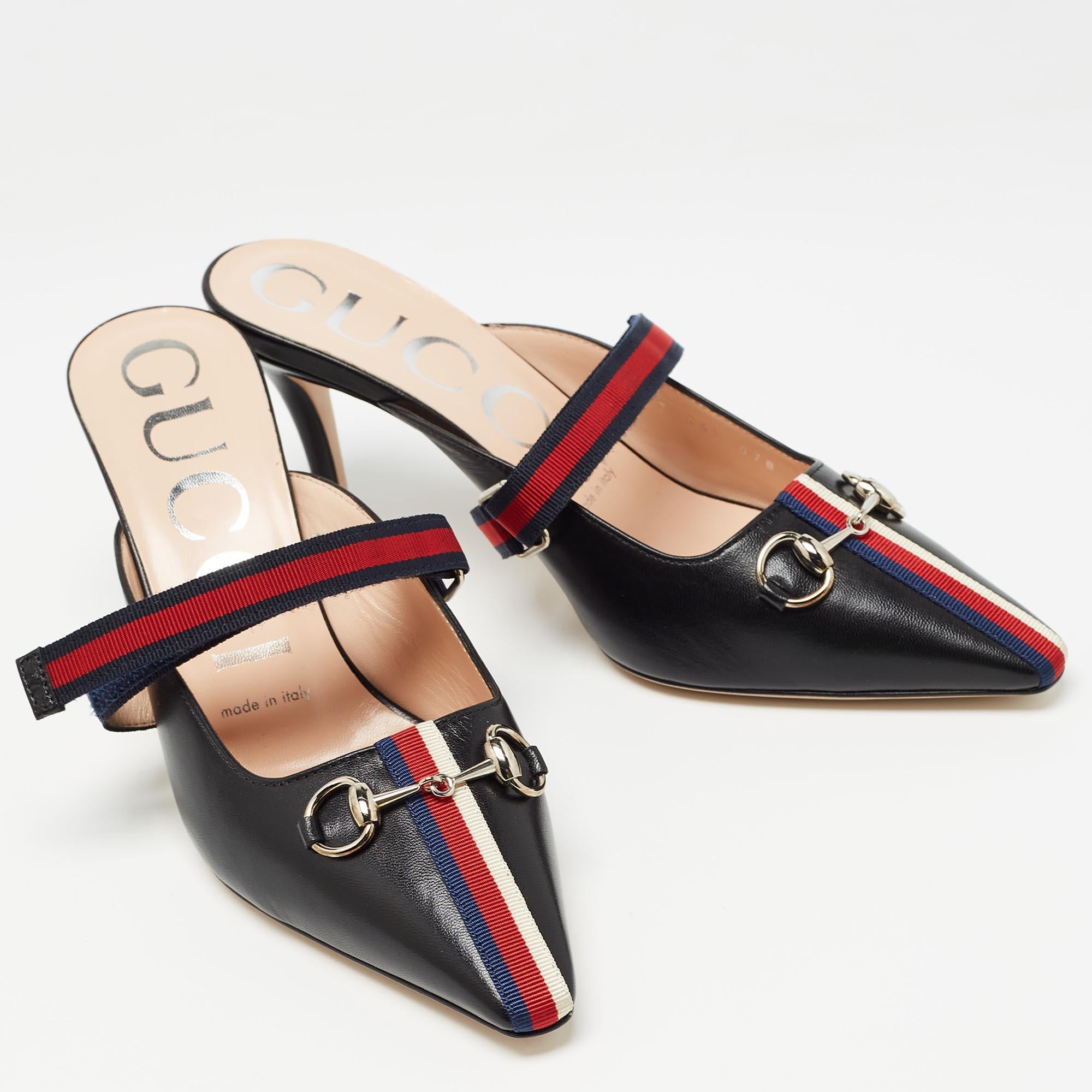 Women's Gucci Black Leather Emma Mules Size 36.5