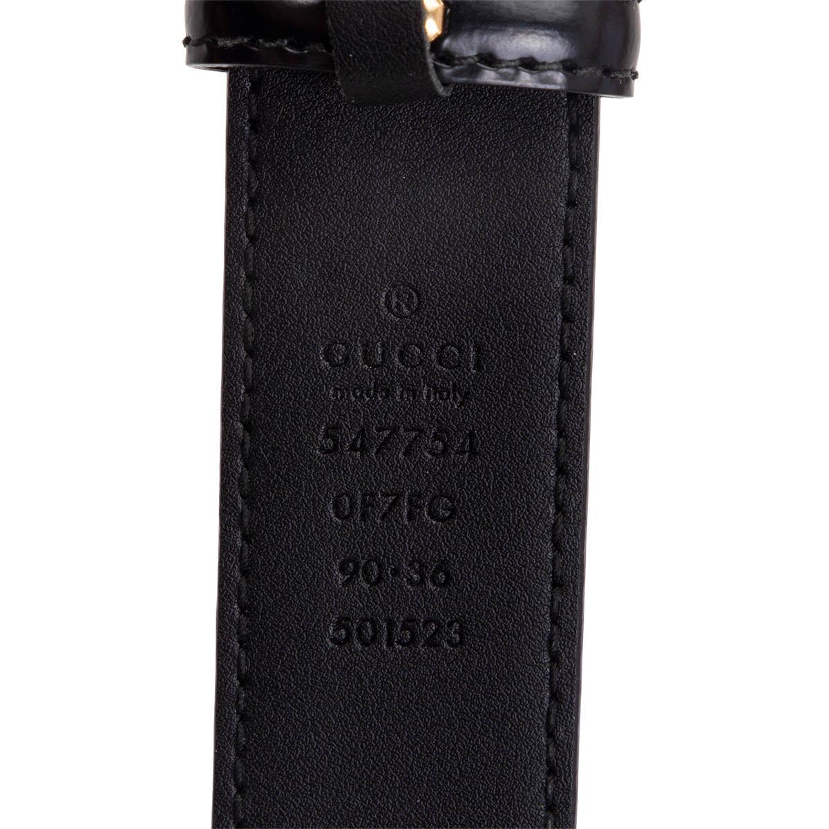 Women's GUCCI black leather ENAMEL LOGO BUCKLE Belt 90