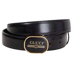 GUCCI black leather ENAMEL LOGO BUCKLE Belt 90