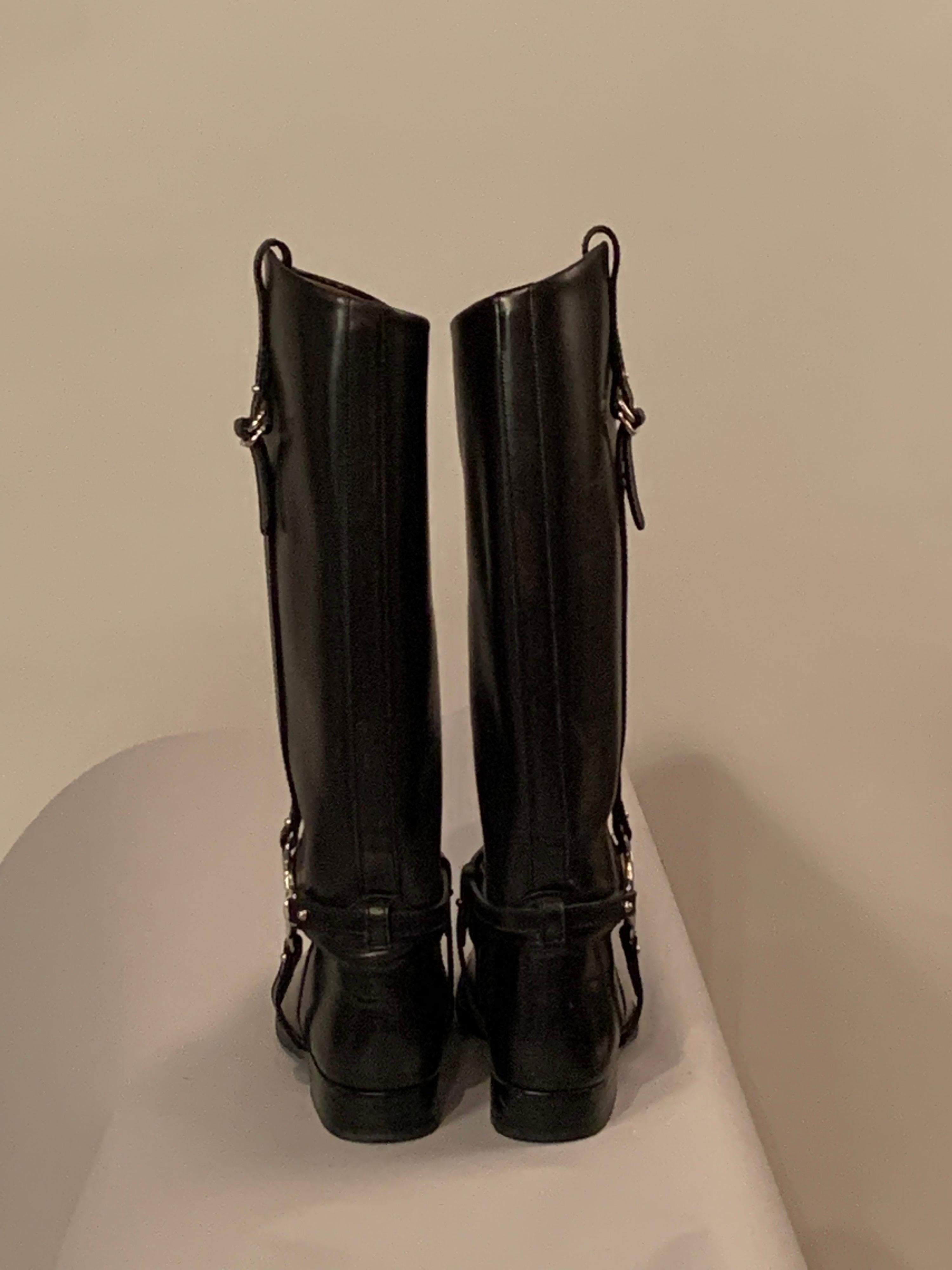 Gucci Black Leather Equestrian Style Boots  Size 37 2