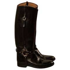 Gucci Black Leather Equestrian Style Boots  Size 37
