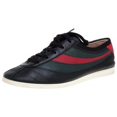 Gucci Black Leather Falacer Web Low Top Sneakers Size 40.5