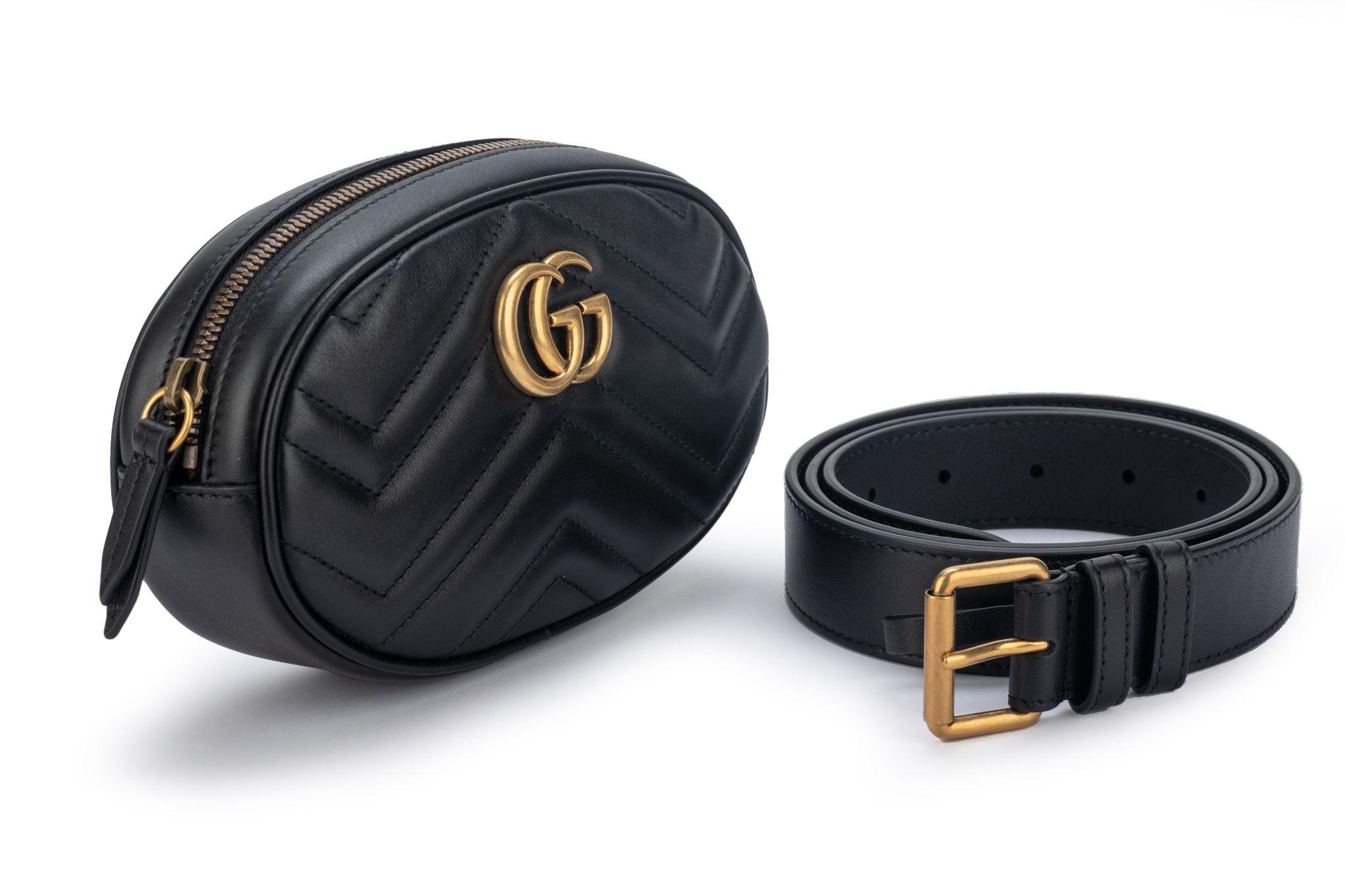 Gucci new black marmont quilted fanny pack with gg logo. Adjustable belt up to 41