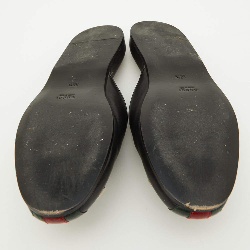 Gucci Black Leather Flamel NY Flat Mules Size 35.5 For Sale 1