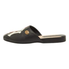 Gucci Black Leather Flamel NY Flat Mules Size 35.5