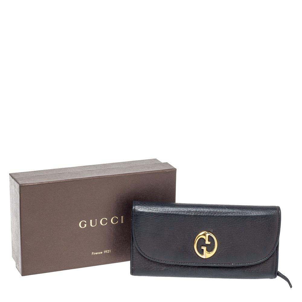 Gucci Black Leather Flap 1973 Continental Wallet 4