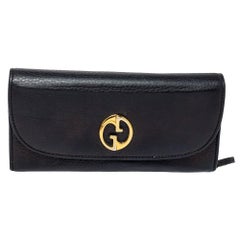 Gucci Black Leather Flap 1973 Continental Wallet