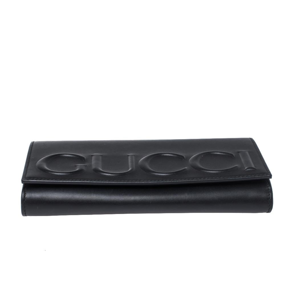 Women's Gucci Black Leather Flap Continental Wallet