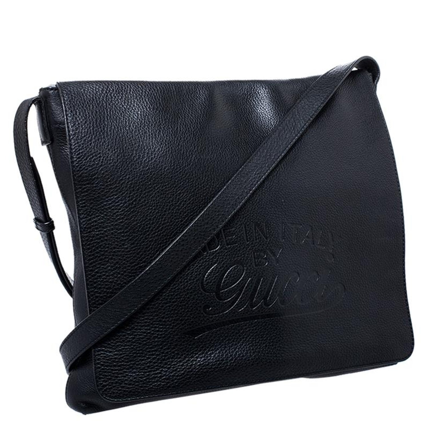 Gucci Black Leather Flap Messenger Bag For Sale At 1stdibs