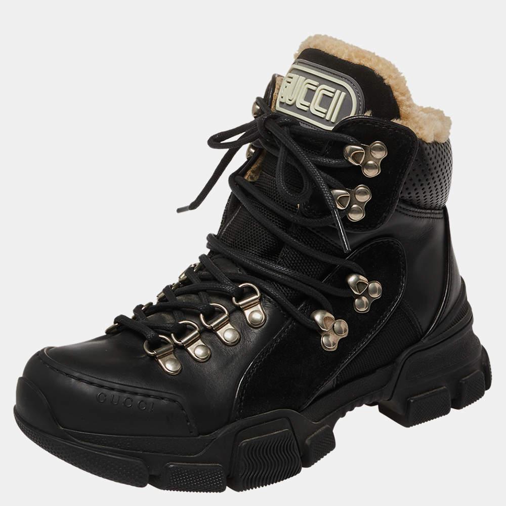 Inspired by hiking, Gucci’s Flashtrek boots are a stylish take on the chunky shoe trend. Mounted atop a thick sole, these kicks are constructed from leather, nylon, and suede and accented with the label’s SEGA-inspired logo on the tongues. These