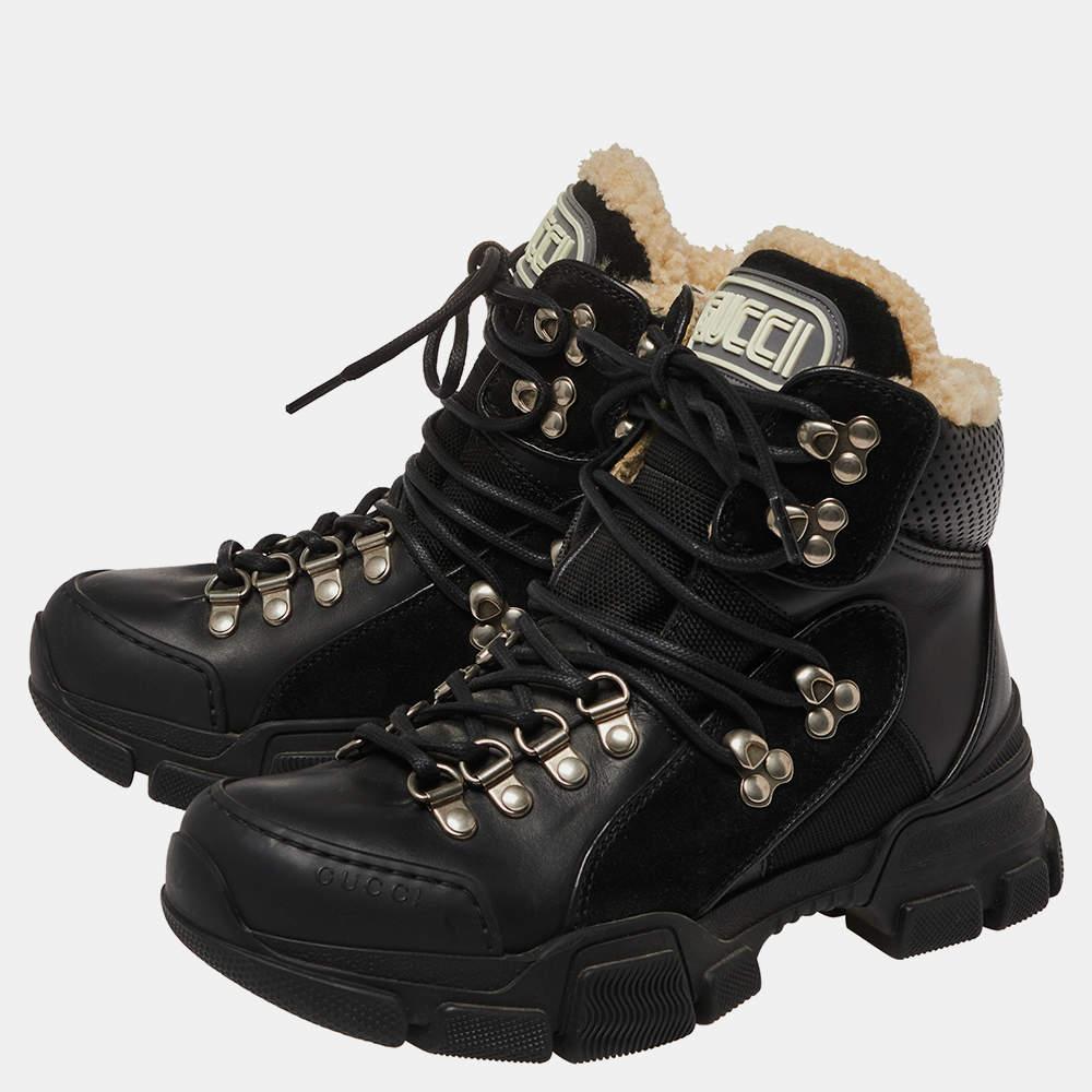 Gucci Black Leather Flashtrek Ankle Boots Size 35 In New Condition In Dubai, Al Qouz 2