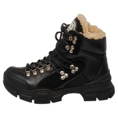 Gucci Black Leather Flashtrek Ankle Boots Size 35