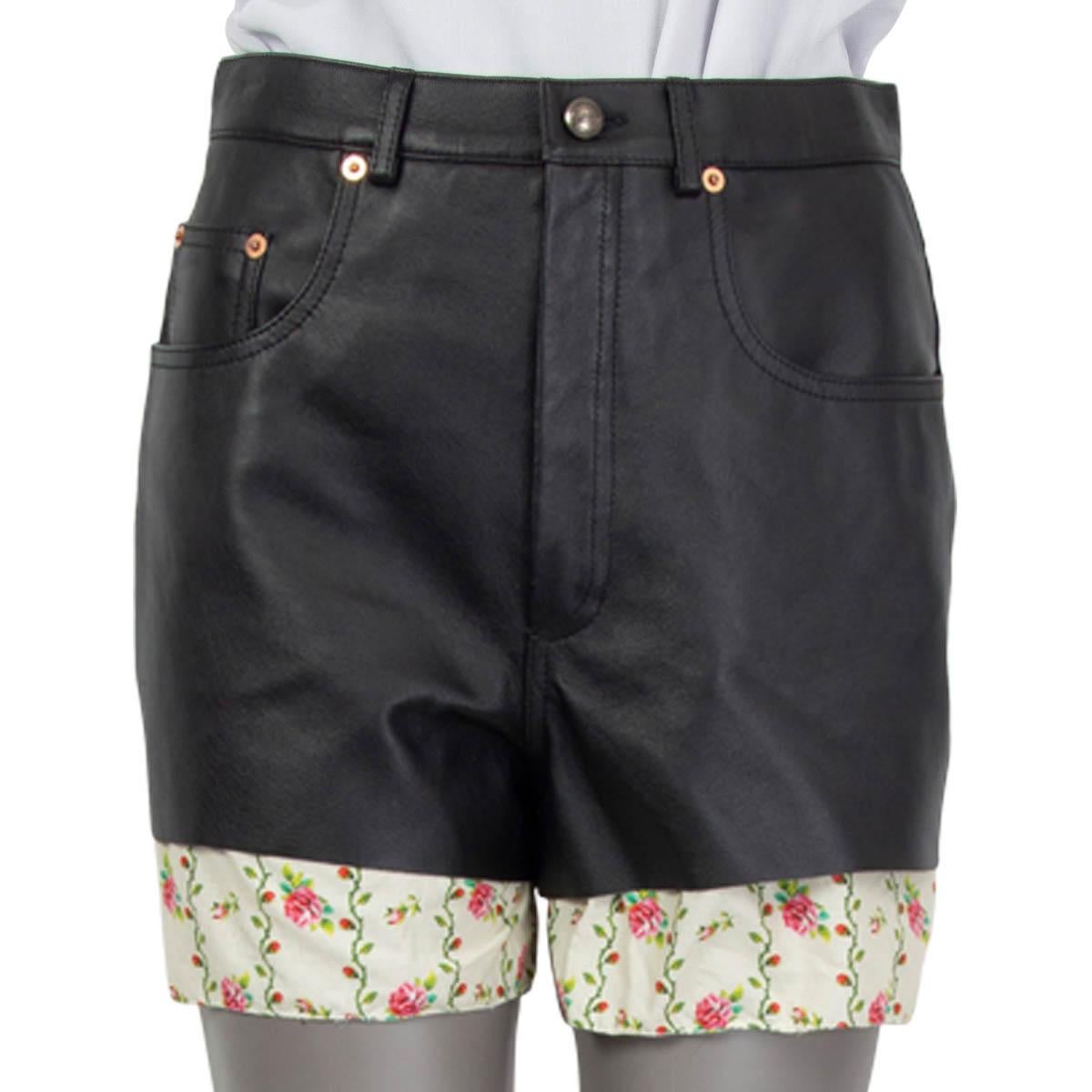GUCCI FLORAL TRIM Shorts Hose aus schwarzem Leder 42 M (Schwarz) im Angebot