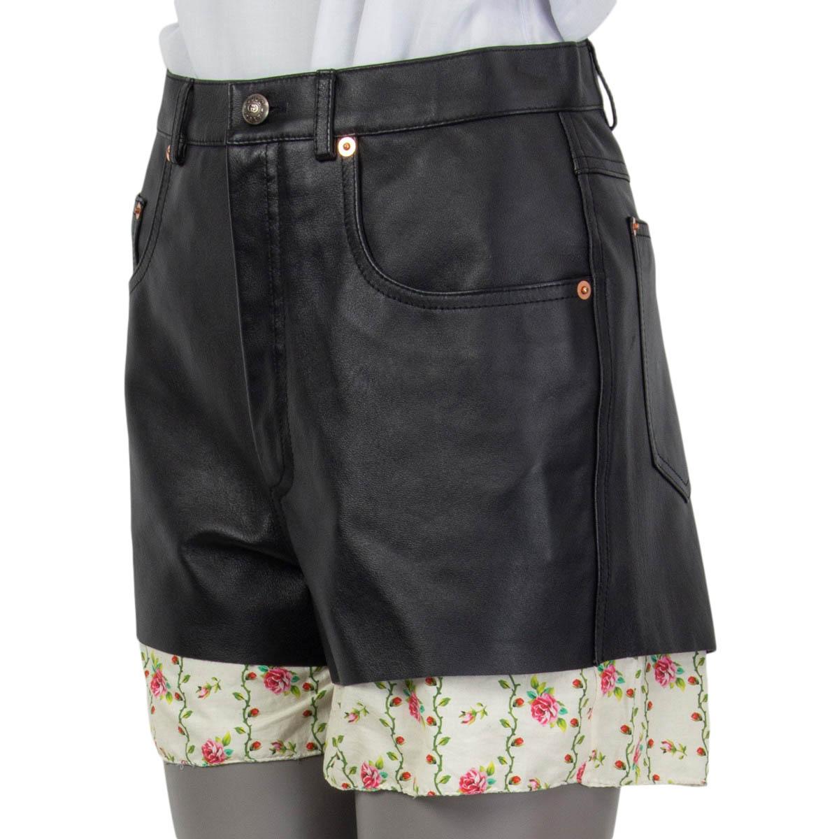 GUCCI FLORAL TRIM Shorts Hose aus schwarzem Leder 42 M im Zustand „Hervorragend“ im Angebot in Zürich, CH