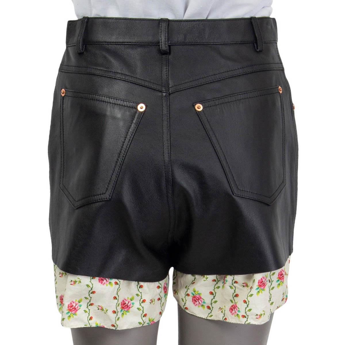 GUCCI FLORAL TRIM Shorts Hose aus schwarzem Leder 42 M Damen im Angebot