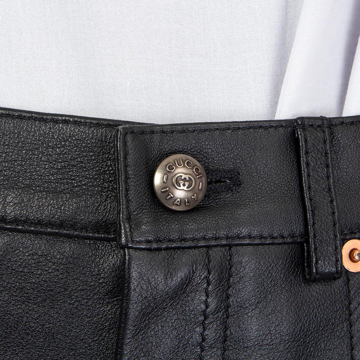 GUCCI FLORAL TRIM Shorts Hose aus schwarzem Leder 42 M im Angebot 1