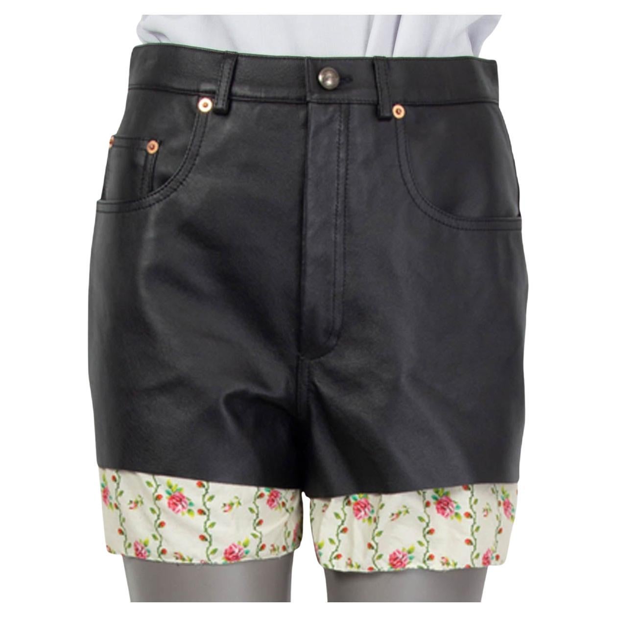 GUCCI black leather FLORAL TRIM Shorts Pants 42 M