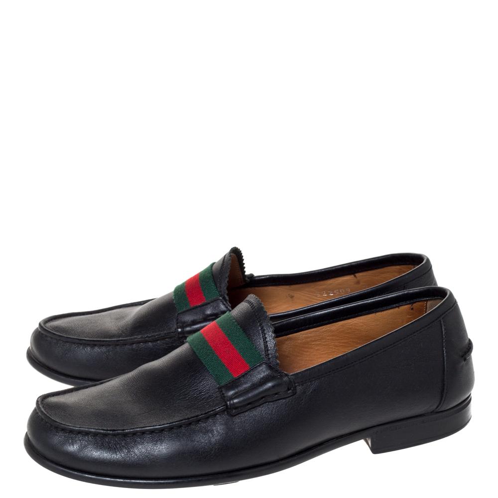 Gucci Black Leather Frederik Web Loafers Size 41 In Fair Condition In Dubai, Al Qouz 2
