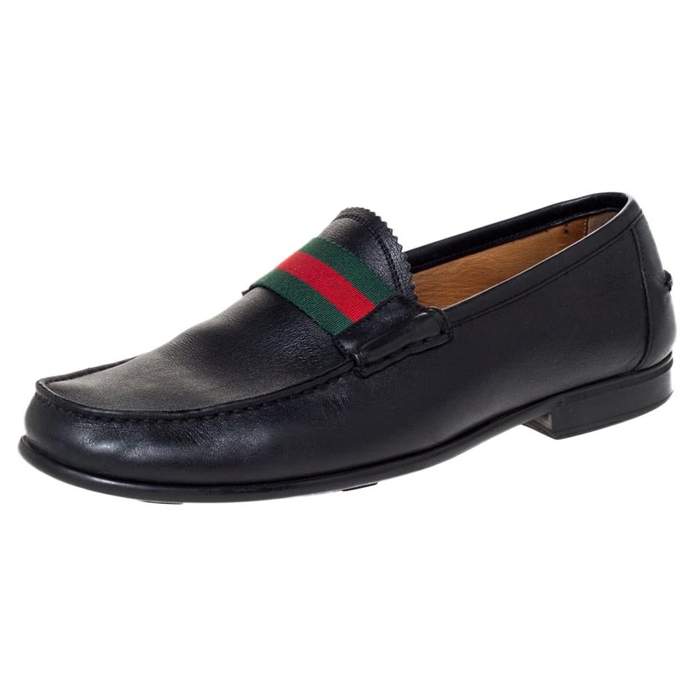 Gucci Black Leather Frederik Web Loafers Size 41