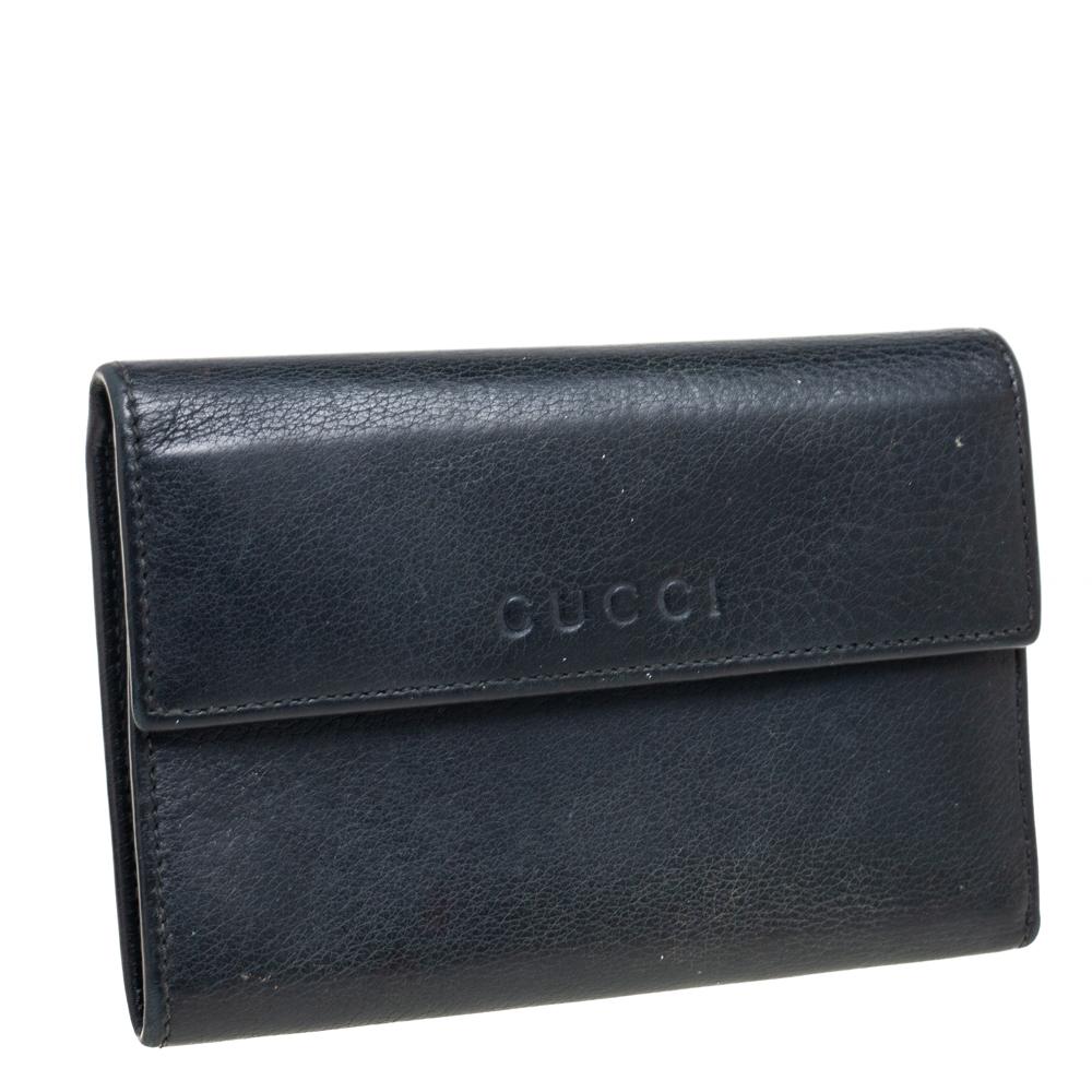 Women's Gucci Black Leather French Trifold Wallet For Sale