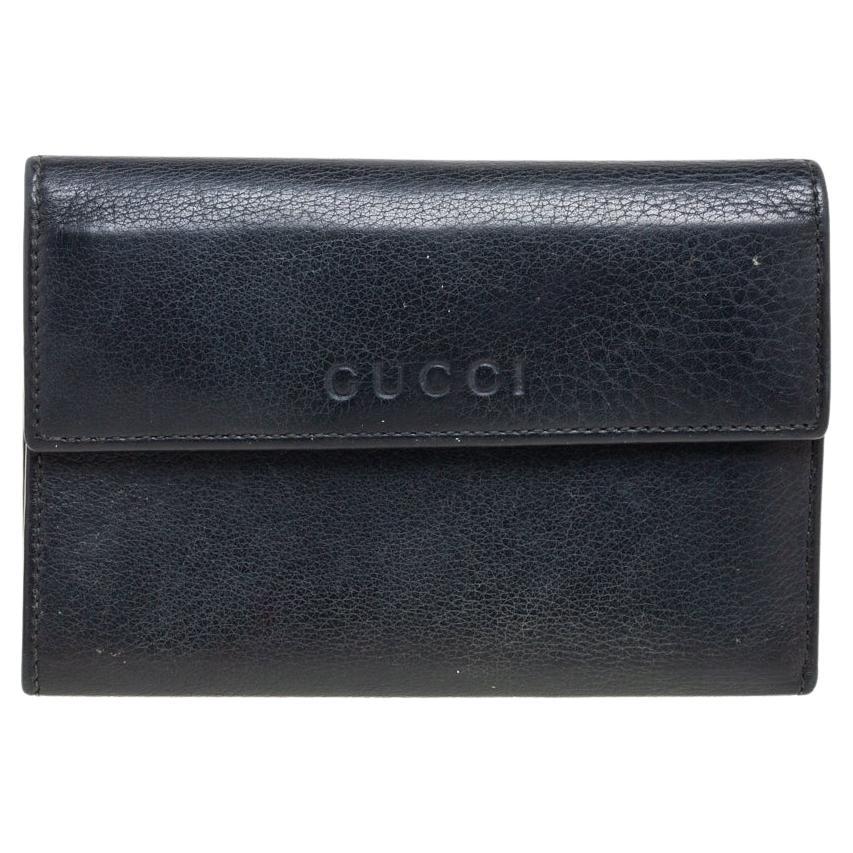 Gucci Black Leather French Trifold Wallet For Sale
