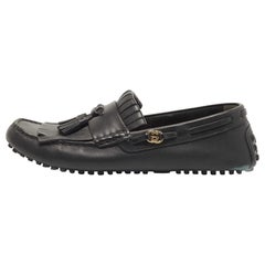Gucci Black Leather Fringe Tassel Detail Slip On Loafers Size 42.5
