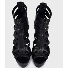 Gucci Black Leather Front-Zip High Heel Sandals - Size 38