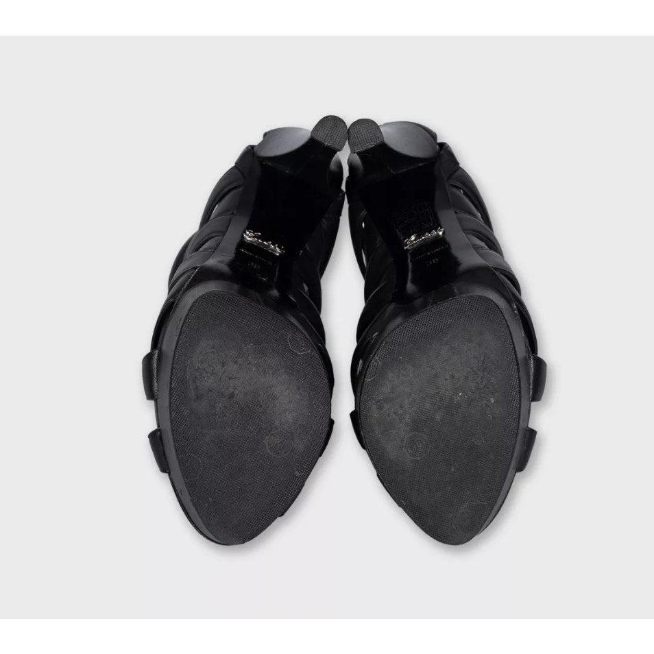 Sandales à talons hauts en cuir noir de Gucci - Taille 38 Excellent état - En vente à Krakow, PL