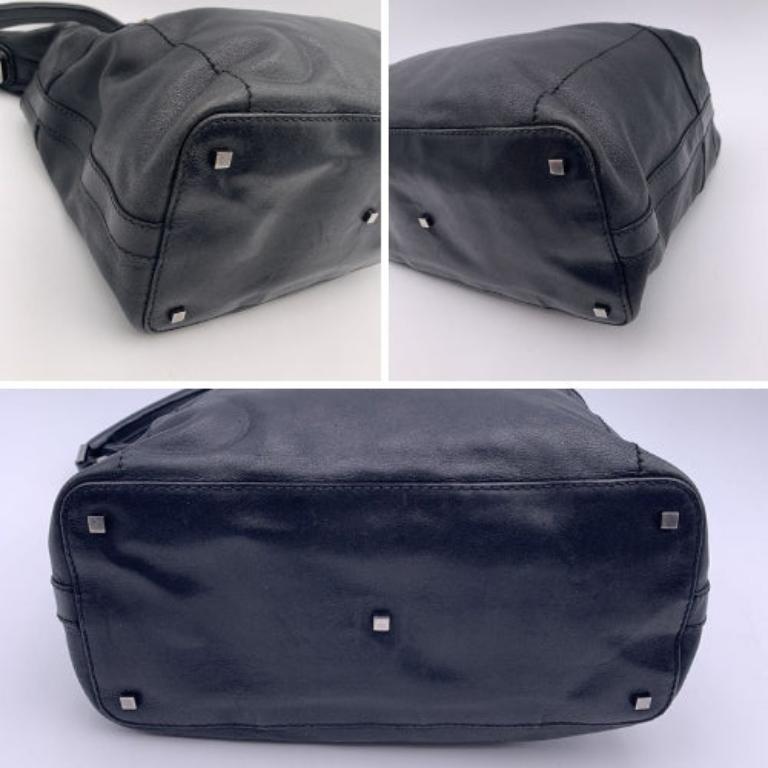 Women's Gucci Black Leather Front Zip Pocket Tote Shoulder Bag For Sale