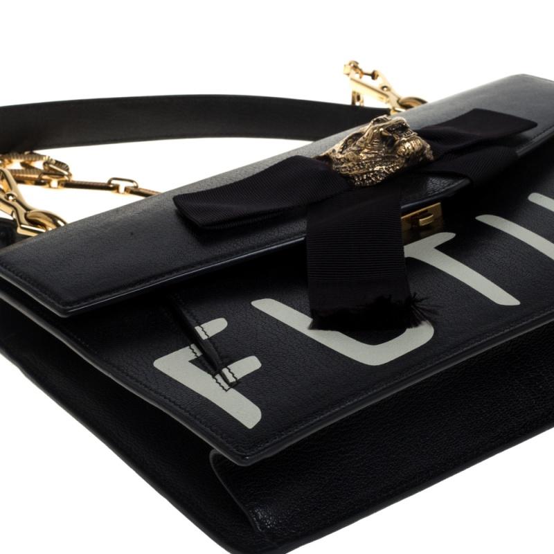 Gucci Black Leather Future Bow Top Handle Bag In Fair Condition In Dubai, Al Qouz 2