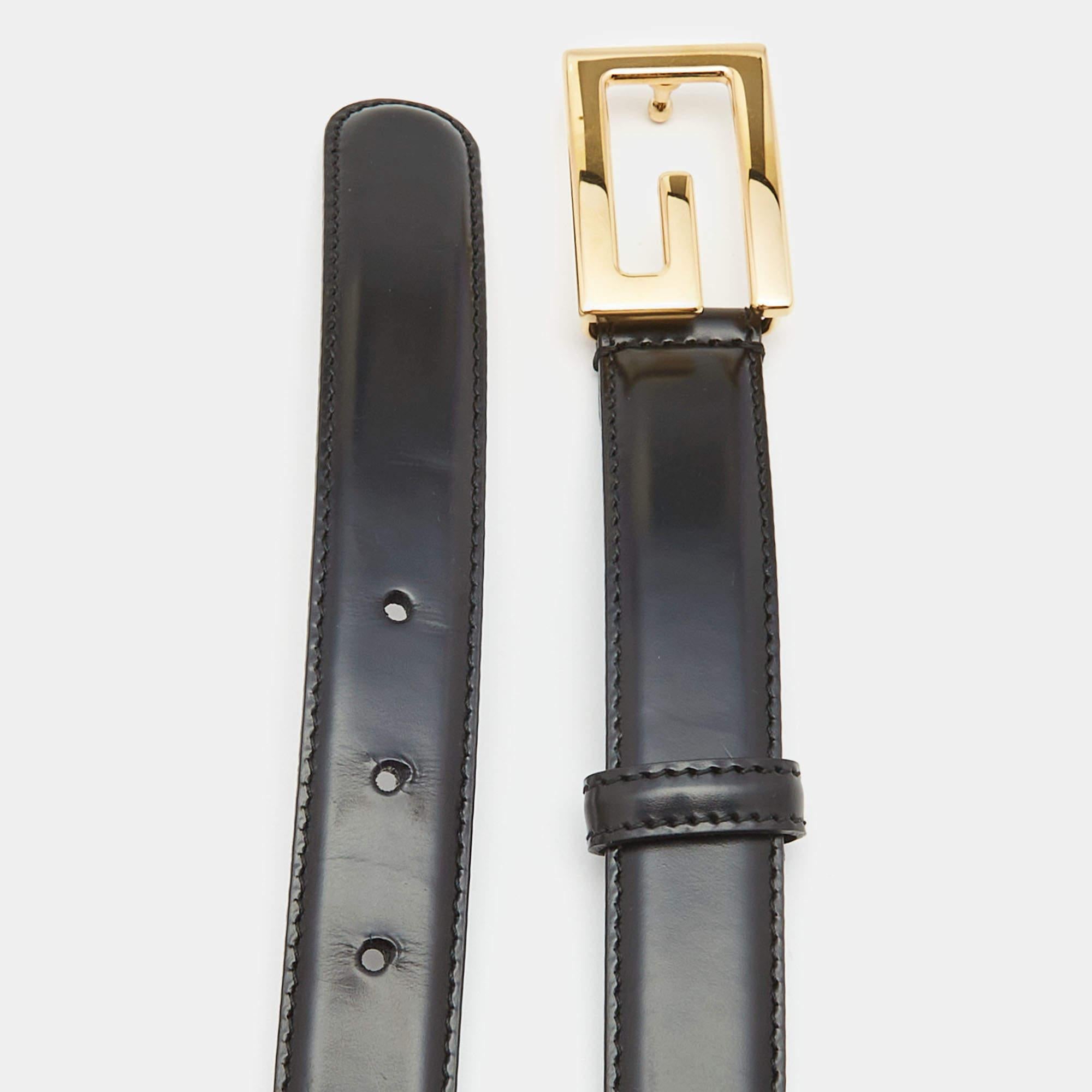 Gucci Black Leather G Buckle Belt 85 CM In Good Condition In Dubai, Al Qouz 2