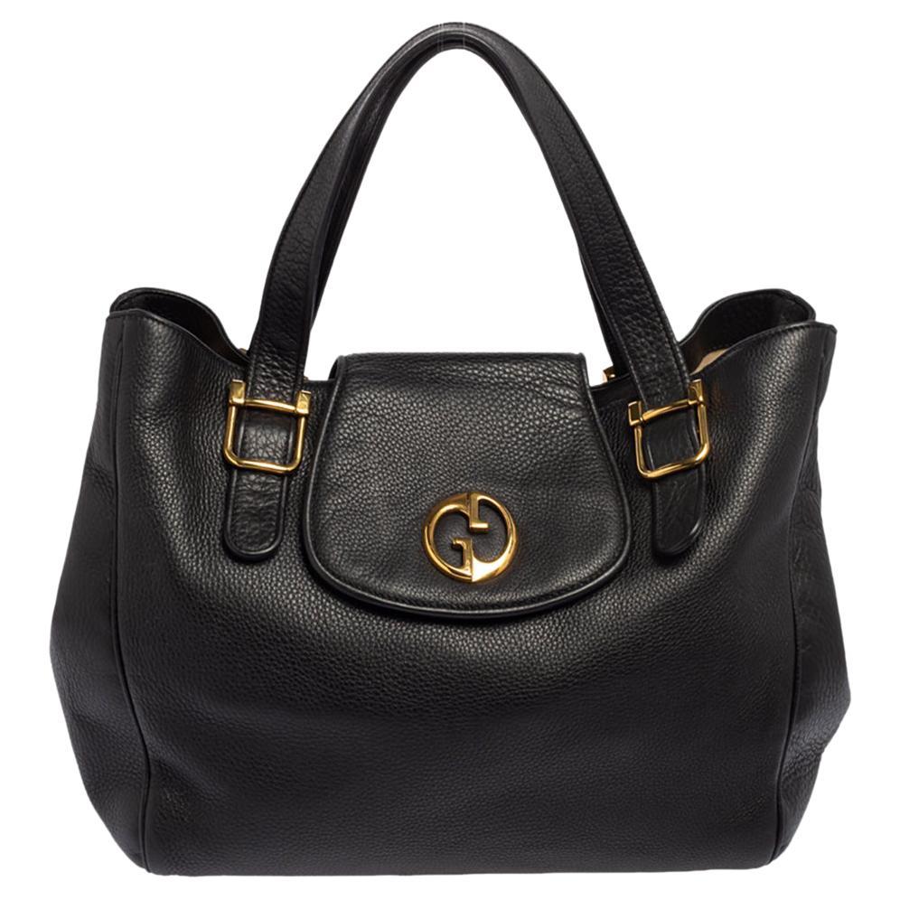 Gucci Black Leather GG 1973 Tote at 1stDibs