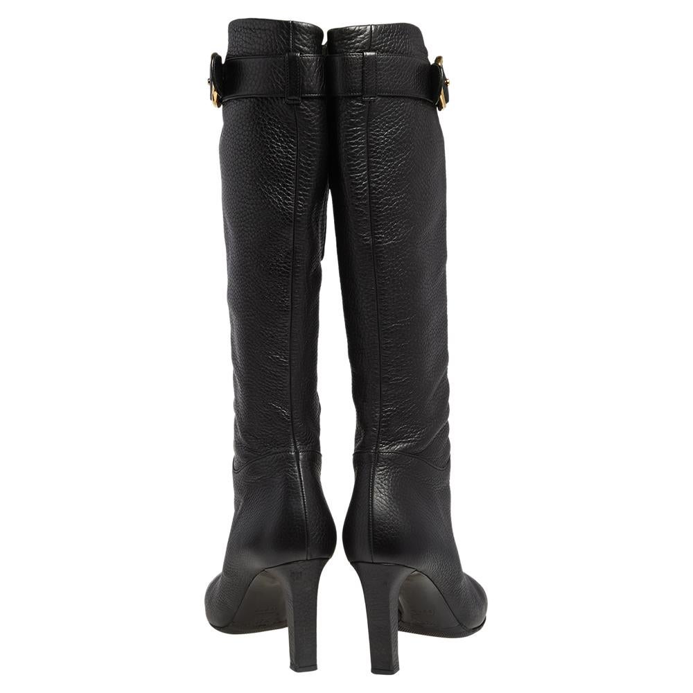 Gucci Black Leather GG Buckle Knee Length Boots Size 37.5 1