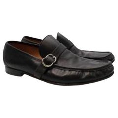 Gucci Black Leather GG Buckle Loafers