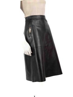 Gucci Black Leather GG Buckle Midi Skirt Size M