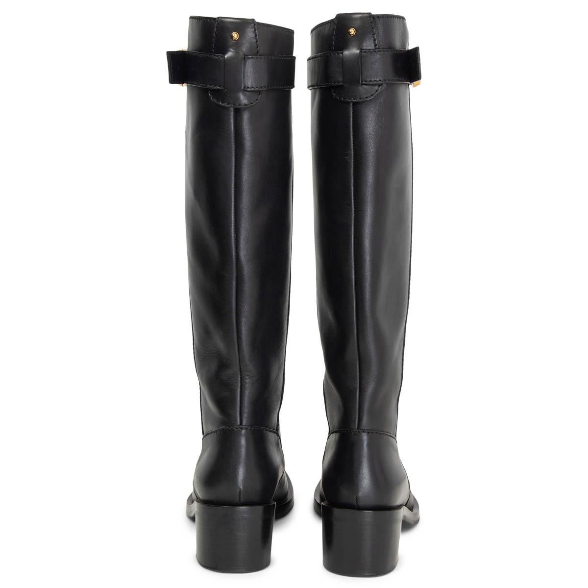 Black GUCCI black leather GG BUCKLE RIDING Boots Shoes 36.5