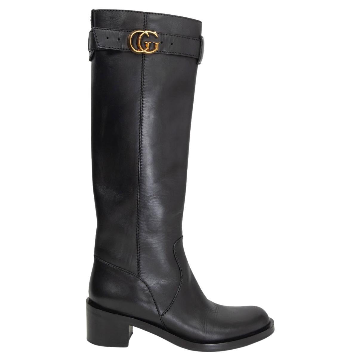 GUCCI black leather GG BUCKLE RIDING Boots Shoes 36.5