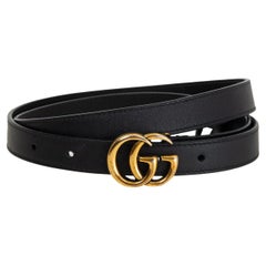 GUCCI black leather GG BUCKLE Thin Belt 85 34